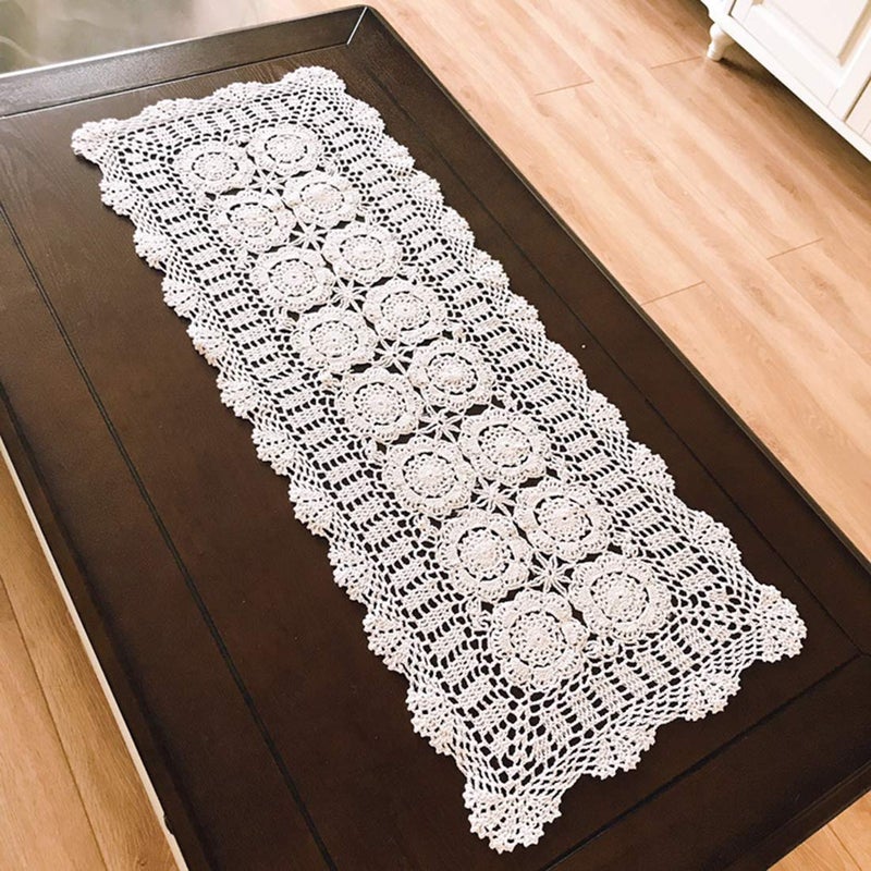 Damanni Rectangular Cotton Handmade Crochet Lace Table Runner Doilies Dresser Scarves for Bedrooms ,16 Inch by 35 Inchï¼ŒWhite - Image 2